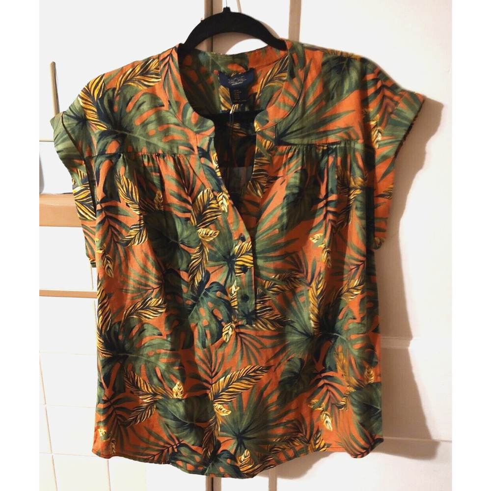 RACHEL Rachel Roy Linen Blend Linen Blouse Top Multi Tropical MEDIUM NEW